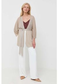 MAX&Co. kardigan damski kolor beżowy lekki. Kolor: beżowy. Materiał: dzianina, prążkowany. Wzór: ze splotem #4
