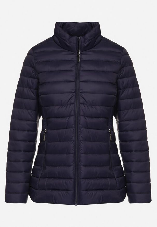 Born2be - Granatowa Pikowana Kurtka z Kieszeniami Zapinanymi na Zamek Błyskawiczny Mivindra. Okazja: na co dzień. Kolor: niebieski. Materiał: jeans. Styl: casual