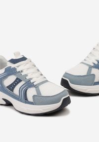 Renee - Niebiesko-Białe Sneakersy Ozdobione Przeszyciami i Tłoczeniem na Podeszwie Ferfiana. Kolor: niebieski. Wzór: aplikacja #3
