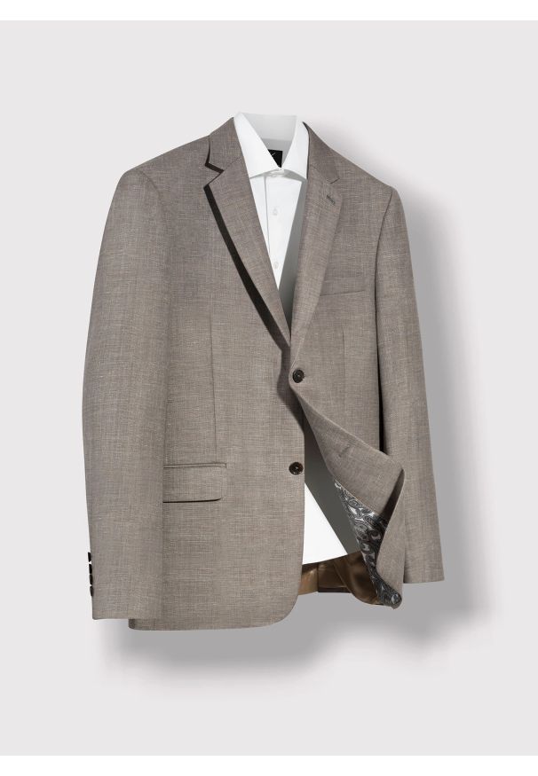 Brązowa marynarka męska premium P22SP-3X-019-A-S - Pako Lorente. Kolor: brązowy. Materiał: wełna, len. Wzór: gładki. Styl: klasyczny