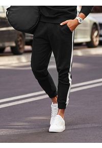 Ombre Clothing - Spodnie męskie dresowe z lampasem - czarne V1 P865 - XXL. Kolor: czarny. Materiał: dresówka #4