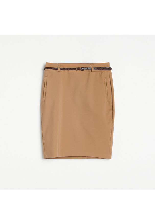 Reserved - Ołówkowa spódnica - Beżowy. Kolor: beżowy