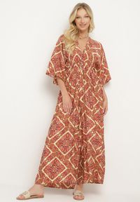 Born2be - Różowo-Żółty Kombinezon Boho z Gumką w Talii Wiązany na Plecach z Szerokimi Nogawkami Rodolia. Okazja: na co dzień. Kolor: różowy. Długość rękawa: krótki rękaw. Długość: krótkie. Styl: boho #3