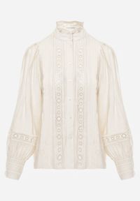 Renee - Jasnobeżowa Koszula ze Stójką i Koronką Phaeninca. Okazja: na co dzień. Typ kołnierza: kołnierzyk stójkowy. Kolor: beżowy. Materiał: koronka. Wzór: koronka. Styl: casual, elegancki #3