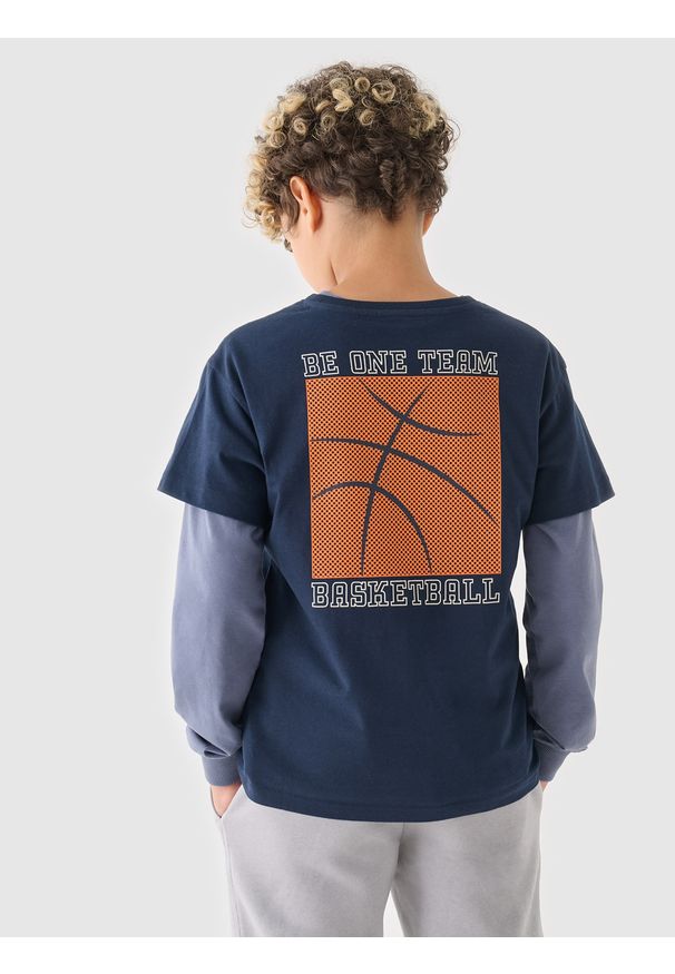 4f - 4F T-shirt z nadrukiem chłopięcy - gra natowy 158 (12-13 lat). Okazja: na co dzień. Kolor: niebieski. Materiał: dzianina, jersey, bawełna. Długość rękawa: krótki rękaw. Długość: krótkie. Wzór: nadruk. Sezon: lato. Styl: sportowy, klasyczny, casual