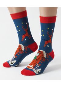 His Story - Tematyczne Skarpetki Bawełniane - Świąteczny Renifer. Kolor: niebieski. Materiał: elastan, bawełna, poliamid #3