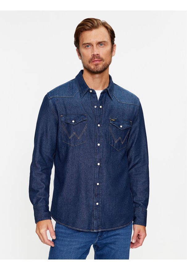 Koszula jeansowa Wrangler. Kolor: niebieski. Materiał: jeans