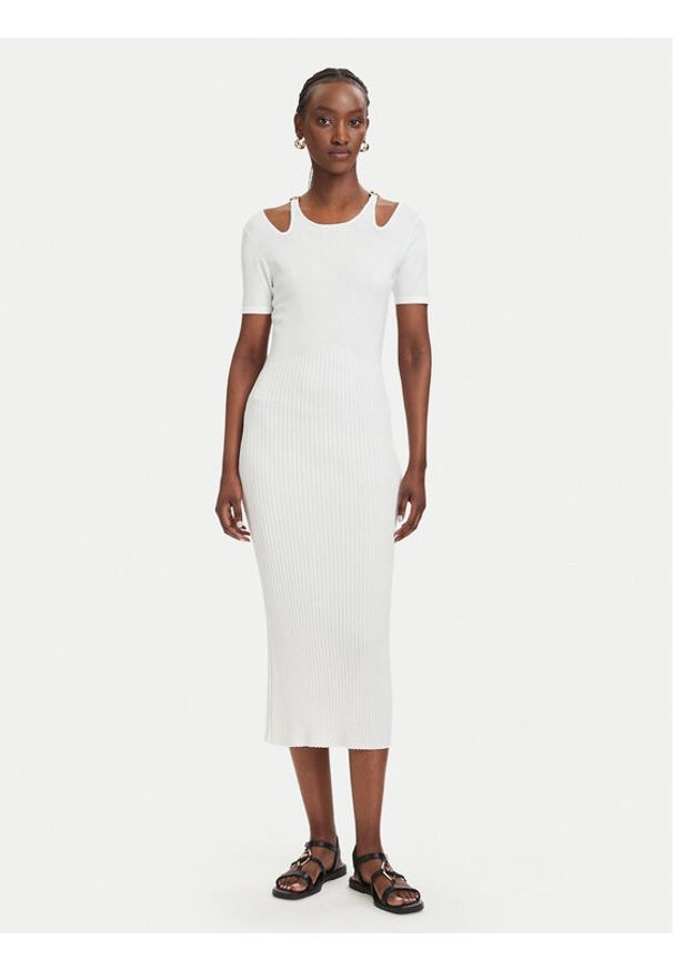 Fracomina Sukienka dzianinowa FJ26SD5001K56501 Kremowy Slim Fit. Kolor: kremowy. Materiał: syntetyk