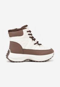 Renee - Beżowo-Brązowe Sportowe Śniegowce Chunky na Platformie Ishweda. Kolor: beżowy. Materiał: jeans. Obcas: na platformie. Styl: sportowy #4