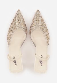 Born2be - Beżowe Transparentne Szpilki z Odkrytą Piętą i Cyrkoniami na Nosku Ilunatia. Okazja: na co dzień, na randkę, na ślub cywilny, na wesele. Kolor: beżowy. Materiał: jeans. Obcas: na szpilce. Styl: casual, elegancki, wizytowy #3