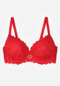 Born2be - Czerwony Biustonosz z Koronką i Sercem z Cyrkonii Coratune. Kolor: czerwony. Materiał: koronka. Wzór: koronka #3