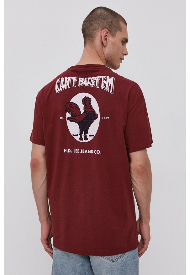 Lee - T-shirt bawełniany. Okazja: na co dzień. Kolor: brązowy. Materiał: bawełna. Wzór: nadruk. Styl: casual