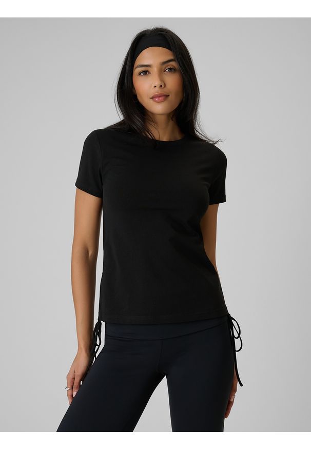 4f - 4F T-shirt slim gładki damski - czarny XL. Okazja: na co dzień. Kolor: czarny. Materiał: bawełna, dzianina. Wzór: gładki. Styl: klasyczny, casual