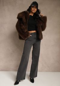 Renee - Ciemnoszare Jeansy High Waist z Szerokimi Nogawkami Vetimira. Okazja: na co dzień. Stan: podwyższony. Kolor: szary. Styl: casual #1