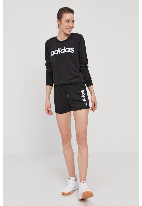 Adidas - adidas Bluza damska kolor czarny z nadrukiem. Okazja: na co dzień. Kolor: czarny. Długość rękawa: długi rękaw. Długość: długie. Wzór: nadruk. Styl: casual