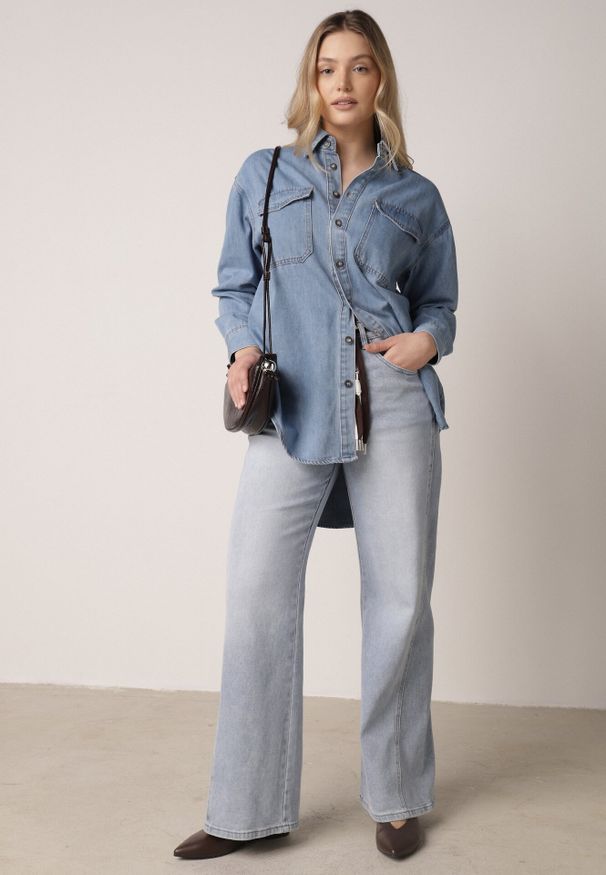 Born2be - Niebieskie Bawełniane Jeansy o Szerokim Kroju z Paskiem Typu Sznurek Arfiera. Okazja: na co dzień. Stan: podwyższony. Kolor: niebieski. Styl: casual, klasyczny