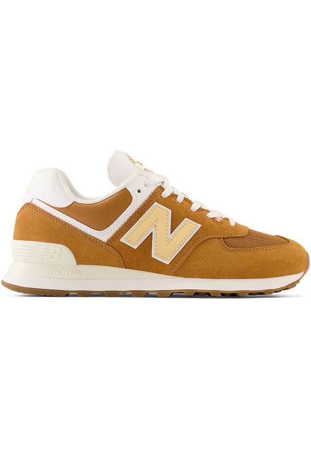 Buty unisex New Balance U574OB2 – brązowe. Okazja: na co dzień. Kolor: brązowy. Materiał: syntetyk, skóra, zamsz, guma, materiał. Szerokość cholewki: normalna. Model: New Balance 574