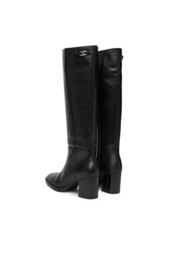 TOMMY HILFIGER - Tommy Hilfiger Kozaki Stacked Heel Leather Long Boot FW0FW08865 Czarny. Kolor: czarny. Materiał: skóra