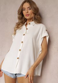 Renee - Biała Zapinana Koszula z Krótkim Rękawem Corania. Kolor: biały. Długość rękawa: krótki rękaw. Długość: krótkie