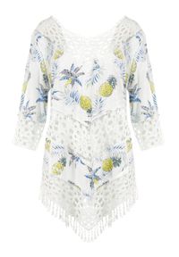 Born2be - Biała Tunika Maxence. Kolor: biały. Materiał: materiał, bawełna. Wzór: kolorowy, ażurowy, aplikacja. Styl: boho, wakacyjny #5