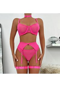 Intica - Komplet bielizny z siateczki z regulowanymi paskami Zihnija. Kolor: różowy. Wzór: paski #11