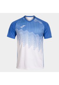 Koszulka dziecięca z dekoltem w serek Joma Tiger VI. Typ kołnierza: dekolt w serek. Kolor: biały, niebieski, wielokolorowy. Materiał: materiał. Sport: piłka nożna #1