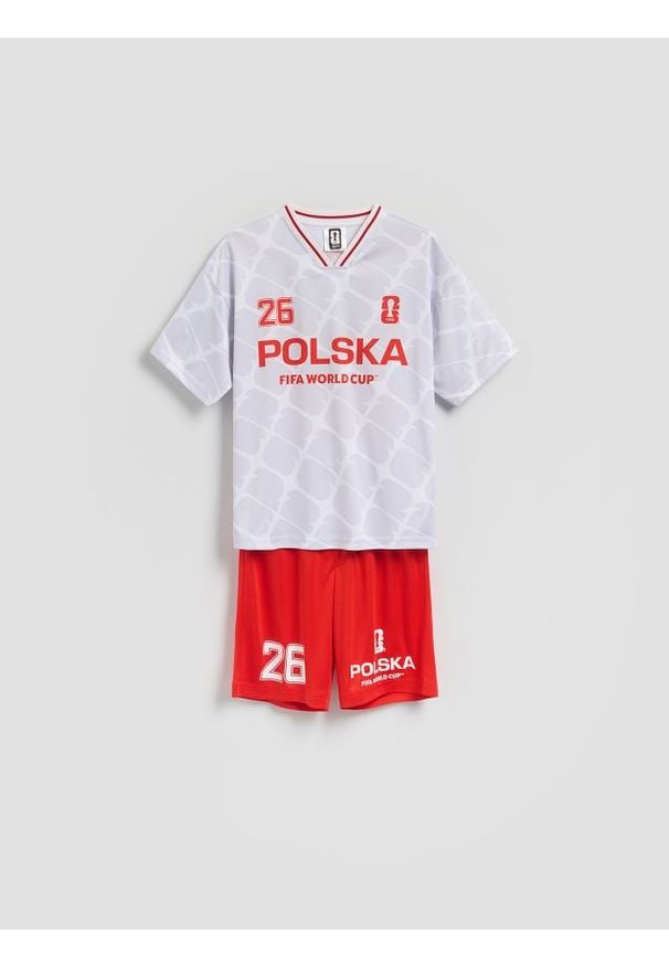 Reserved - Komplet FIFA World Cup Polska - biały. Kolor: biały. Materiał: dzianina. Wzór: gładki