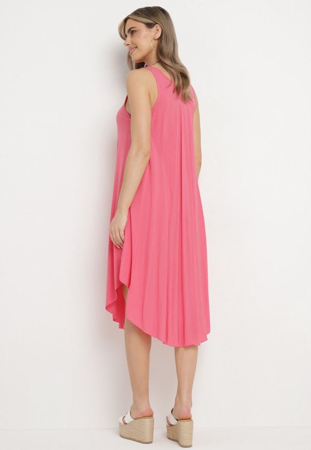 Born2be - Różowa Rozkloszowana Sukienka z Bawełny Tesaxelle. Okazja: na co dzień, na spotkanie biznesowe. Kolor: różowy. Materiał: bawełna. Typ sukienki: proste. Styl: biznesowy, casual, elegancki