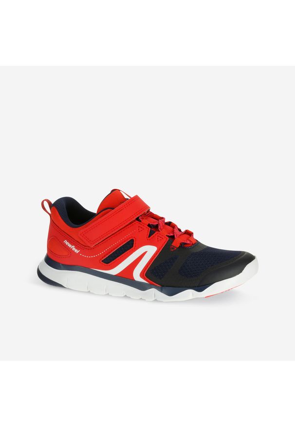 Decathlon - Buty sportowe dla dzieci Newfeel PW 540 JR. Zapięcie: rzepy. Kolor: pomarańczowy, czerwony, wielokolorowy, niebieski. Materiał: materiał, tkanina, kauczuk