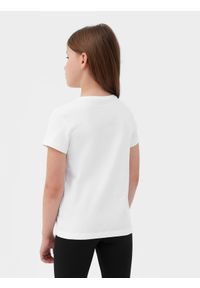4f - T-shirt gładki dziewczęcy. Kolor: biały. Materiał: bawełna. Wzór: gładki #2