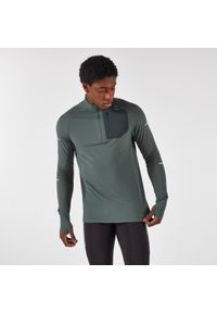 KIPRUN - Koszulka do biegania z długim rękawem męska Kiprun Run 900 Warm. Kolor: szary, zielony, wielokolorowy. Materiał: skóra, materiał. Długość rękawa: długi rękaw. Długość: długie. Sport: bieganie