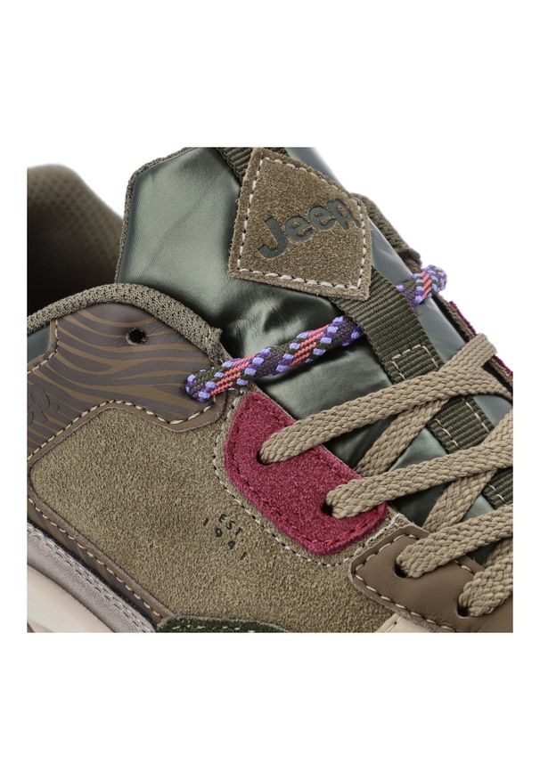 Zielone Sneakersy Jeep Sportowe Buty Damskie Na Solidnej Podeszwie. Okazja: na co dzień. Kolor: zielony. Materiał: materiał. Szerokość cholewki: normalna. Sport: bieganie