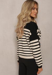 Renee - Czarny Zapinany Kardigan w Paski z Wiskozowej Dzianiny Filaria. Kolor: czarny. Materiał: dzianina, wiskoza. Wzór: paski #4