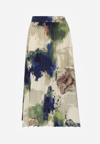 Born2be - Granatowo-Beżowa Plisowana Spódnica z Gumką i Regularnym Stanem w Pasie Suture. Kolor: niebieski #3