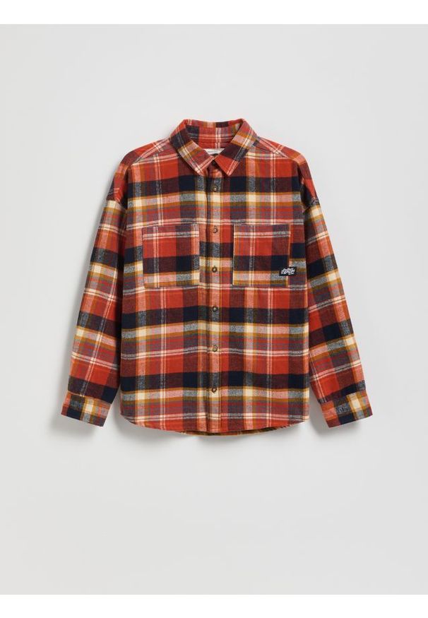 Reserved - Bawełniana koszula w kratę - pomarańczowy. Kolor: pomarańczowy. Materiał: bawełna