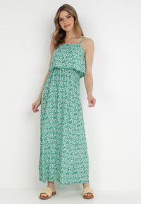 Born2be - Zielona Sukienka z Wiskozy Melline. Okazja: na plażę. Kolor: zielony. Materiał: wiskoza. Długość rękawa: na ramiączkach. Wzór: nadruk. Styl: wakacyjny, klasyczny. Długość: maxi #6