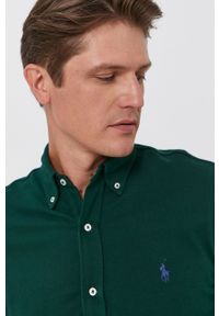 Polo Ralph Lauren - Koszula bawełniana. Typ kołnierza: polo. Kolor: zielony. Materiał: bawełna. Długość rękawa: długi rękaw. Długość: długie #3