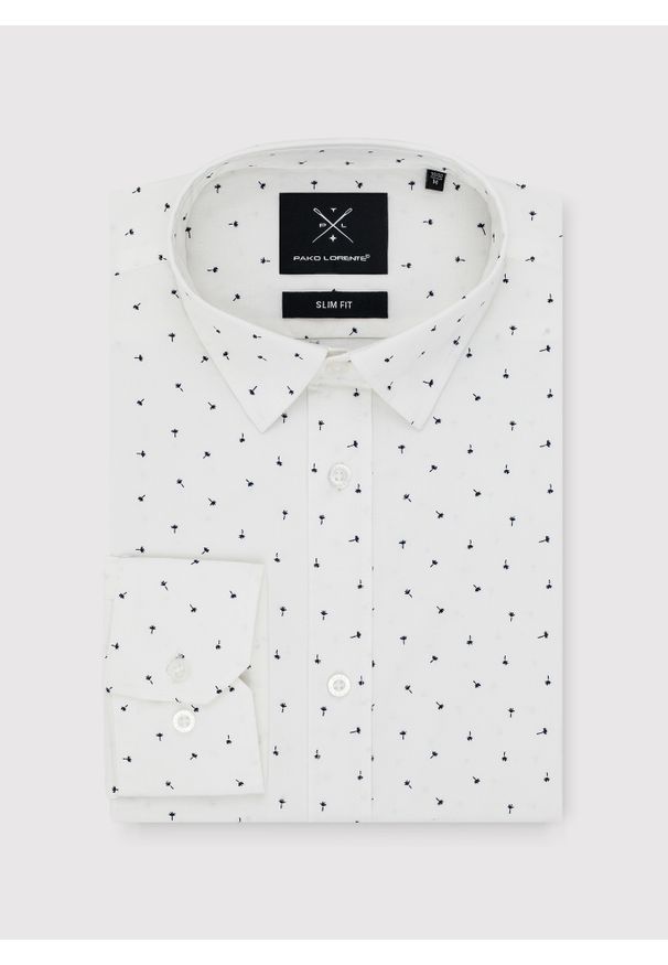 Pako Lorente - PAKO LORENTE – Biała koszula męska w mikrowzór. Kolor: biały. Materiał: elastan, bawełna. Długość rękawa: długi rękaw. Długość: długie