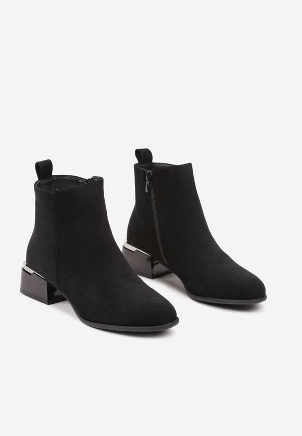 Born2be - Czarne Ocieplane Botki na Obcasie w Stylu Sztybletów Arfiva. Nosek buta: okrągły. Kolor: czarny. Materiał: jeans. Obcas: na obcasie. Styl: elegancki. Wysokość obcasa: średni