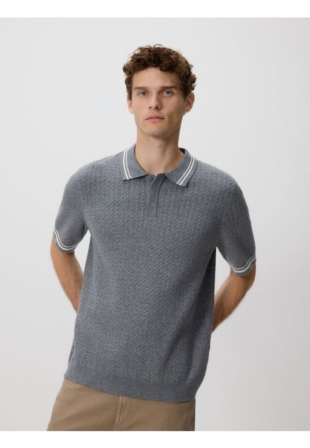 Reserved - Sweter polo z bawełną - ciemnoszary. Typ kołnierza: polo. Kolor: szary. Materiał: bawełna