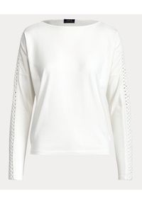 Ralph Lauren - RALPH LAUREN - Bawełniana bluzka ze zdobieniami na rękawach. Typ kołnierza: polo. Kolor: biały. Materiał: bawełna. Długość: długie. Wzór: aplikacja #2