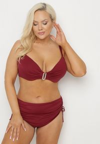 Born2be - Czerwone Bikini Biustonosz z Marszczeniem i Majtki Figi ze Ściągaczami Kinevia. Kolekcja: plus size. Kolor: czerwony #4