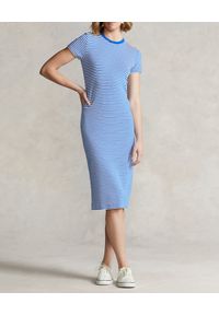 Ralph Lauren - RALPH LAUREN - Niebieska sukienka w paski midi. Okazja: na co dzień. Kolor: niebieski. Materiał: bawełna. Wzór: paski. Typ sukienki: proste. Styl: casual. Długość: midi #1