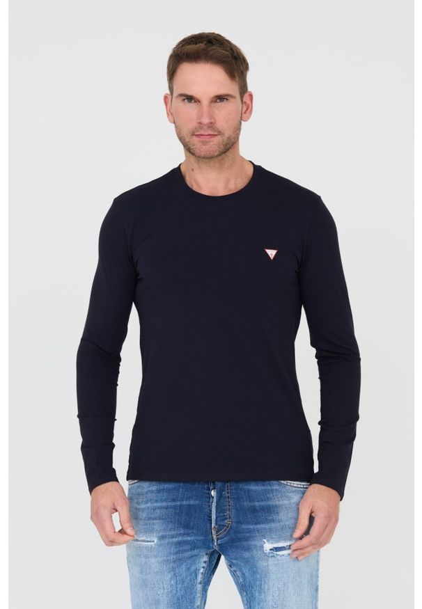 Guess - GUESS Granatowy męski longsleeve, Rozmiar XL. Kolor: niebieski. Długość rękawa: długi rękaw