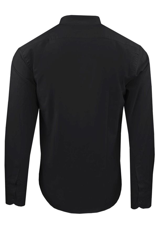 Koszula Taliowana na Stójce, Męska - Rigon - Czarna. Typ kołnierza: kołnierzyk stójkowy. Kolor: czarny. Materiał: poliester, lyocell, bawełna