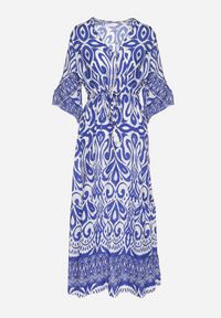 Born2be - Niebieska Sukienka Bawełniana w Ornamentalny Wzór z Gumką w Talii Orrielle. Okazja: na co dzień. Typ kołnierza: dekolt w serek. Kolor: niebieski. Materiał: bawełna. Typ sukienki: sportowe. Styl: casual, sportowy #4