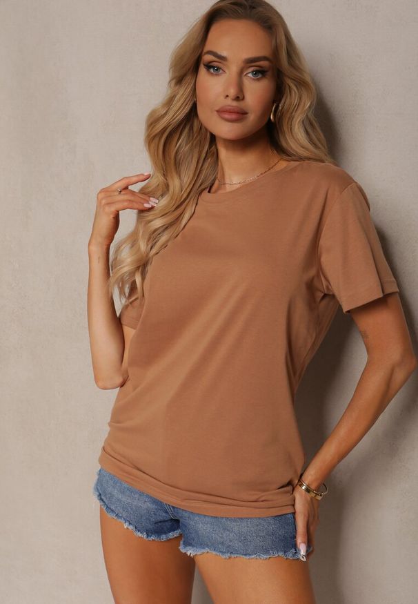 Renee - Brązowa Koszulka z Bawełny o Fasonie T-shirt Lormarka. Okazja: na co dzień. Kolor: brązowy. Materiał: bawełna. Styl: klasyczny, casual