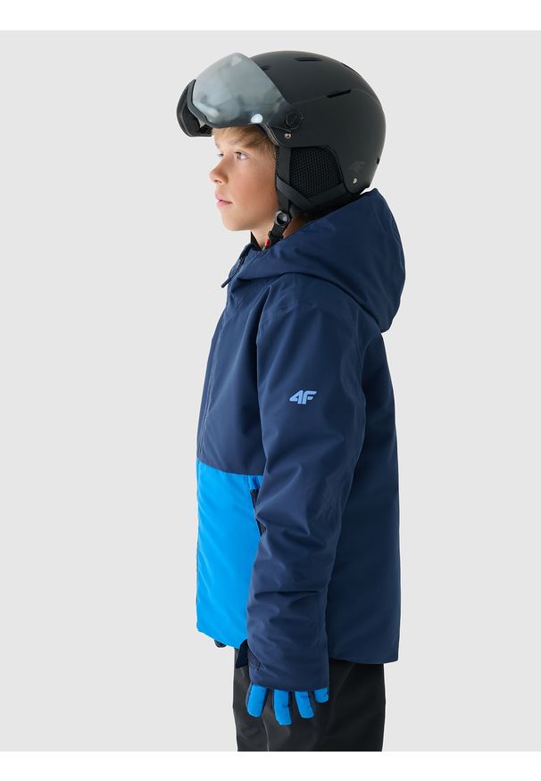 4f - 4F Kurtka narciarska membrana 5000 chłopięca - granatowa 164 (13-14 lat). Okazja: na co dzień. Typ kołnierza: kaptur. Kolor: niebieski. Materiał: poliester, dzianina, materiał, tkanina. Wzór: gładki. Sezon: lato. Styl: klasyczny, casual, sportowy