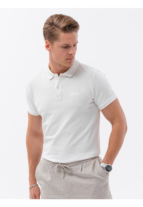 Ombre Clothing - Koszulka polo z dzianiny pique - ecrue V7. Typ kołnierza: polo. Materiał: dzianina. Wzór: haft