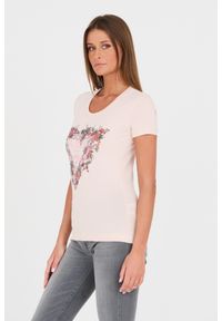 Guess - GUESS Różowy damski t-shirt bawełniany z logo, Rozmiar S. Kolor: różowy. Materiał: bawełna. Wzór: nadruk #2